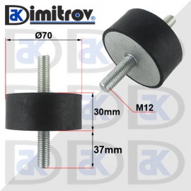 Антивибрационен тампон М12 х Ø 70 х 30 mm